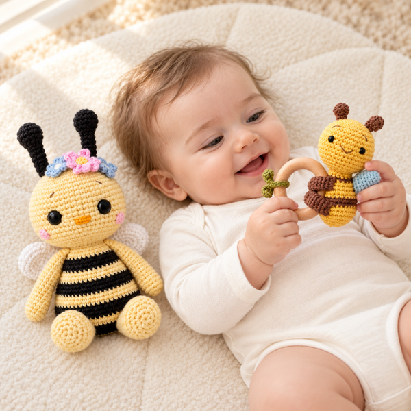Bienen-Set Maja – Häkelrassel & Kuscheltier