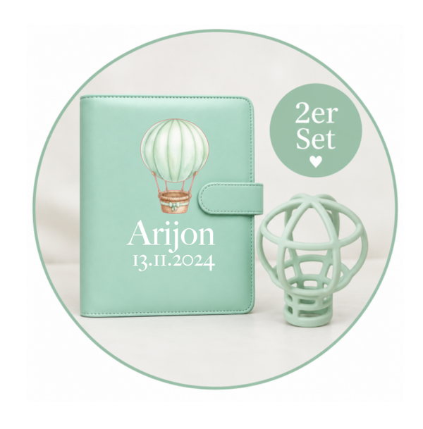 2er-Set  Heissluftballon Mint Rassel & Premium-Gesundheitshefthülle¨
