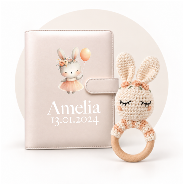 2er-Set Blumenhase – Rassel & Premium-Gesundheitshefthülle