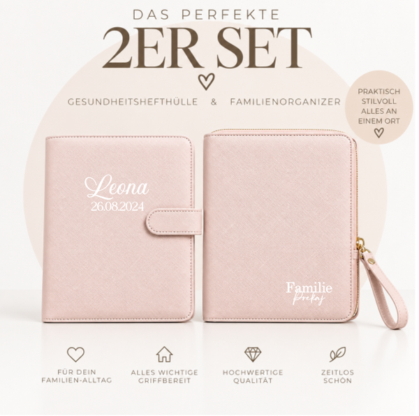 Das perfekte 2er-Set Gesundheitshefthülle + Familienorganizer Rosa