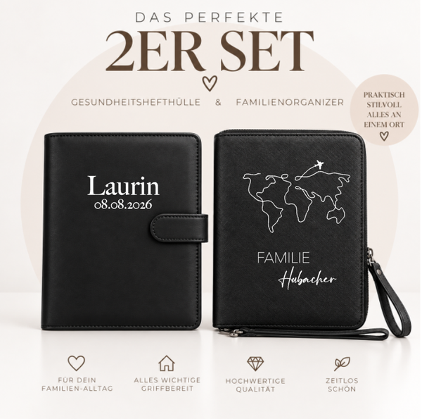 Das perfekte 2er-Set Gesundheitshefthülle + Familienorganizer Schwarz