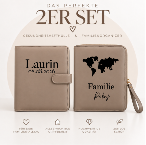 Das perfekte 2er-Set Gesundheitshefthülle + Familienorganizer Braun