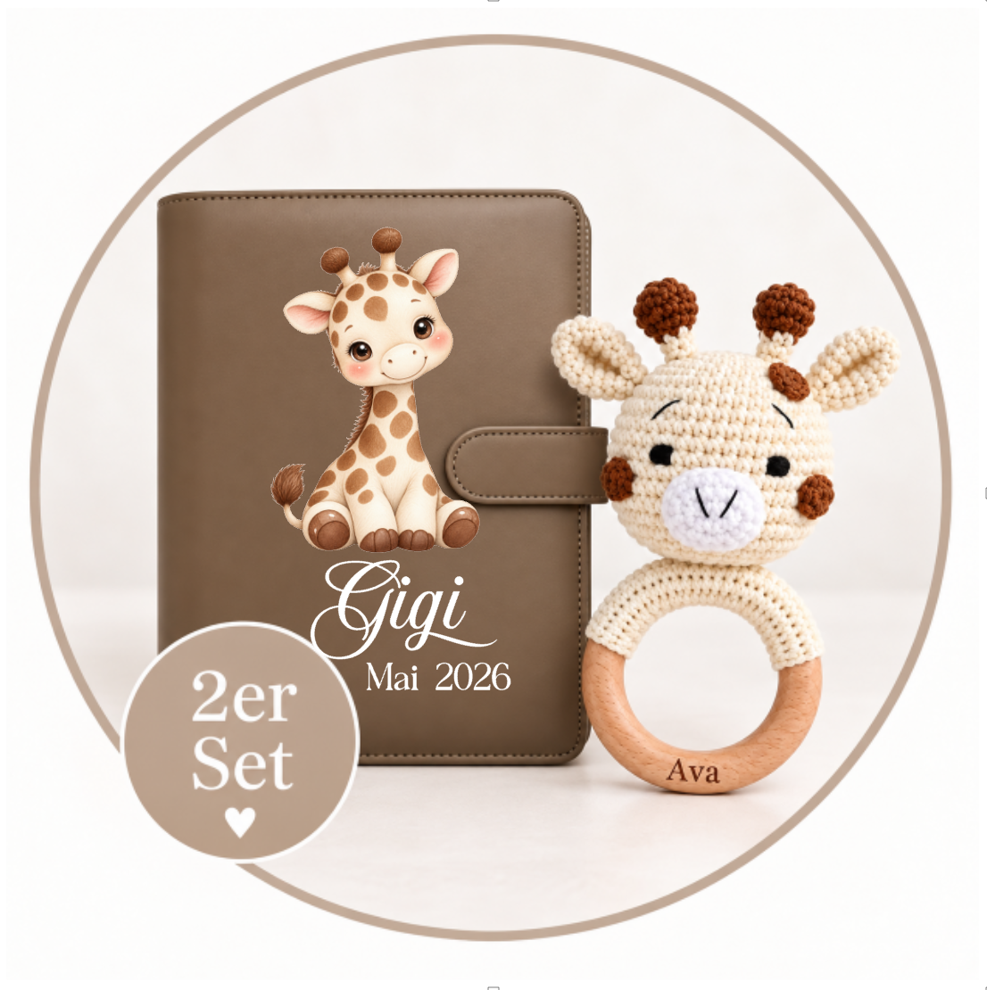2er-Set Rassel  Gigi & Premium-Gesundheitshefthülle Braun