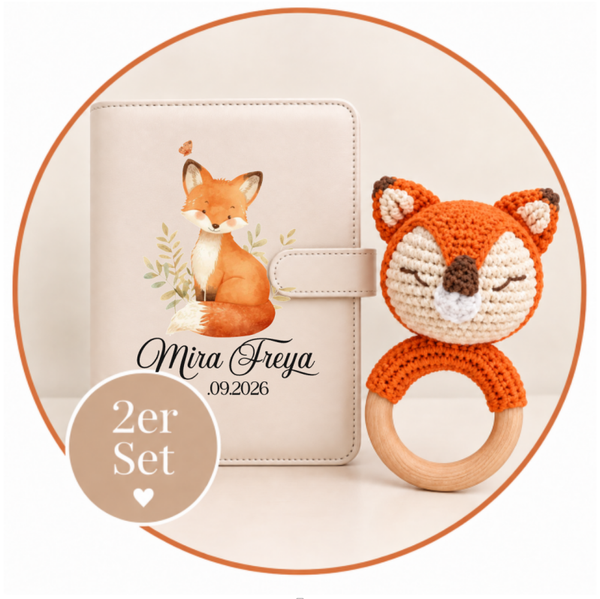 2er-Set „Fuchs Fino“ – Gesundheitshefthülle & Rassel Beige