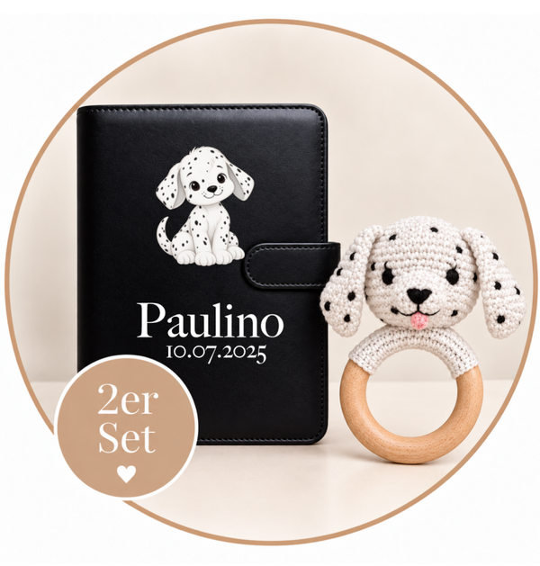 2er-Set Rassel  Dalmatiner Paulino & Premium-Gesundheitshefthülle Schwarz