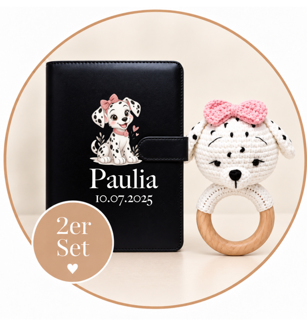 2er-Set Rassel  Dalmatiner Paulia & Premium-Gesundheitshefthülle Schwarz