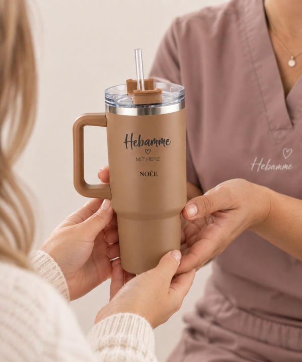 Personalisierter Thermobecher „Hebamme mit Herz“ 🤎BRAUN