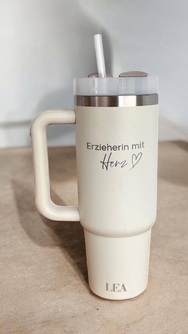 Thermobecher Gross  Erzieherin mit Herz