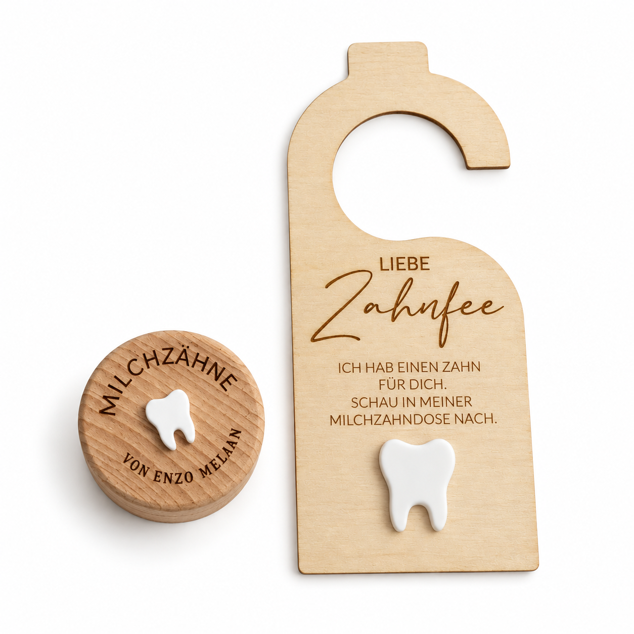 Zahnfee-Set – Türschild & Milchzahndose