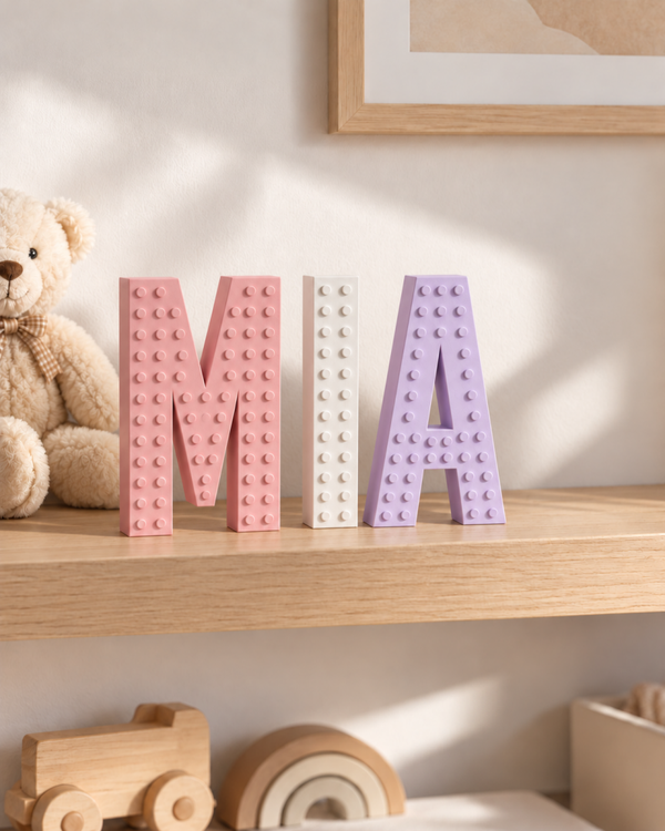Personalisiertes 3D- BAUSTEIN Namensschild – Pastell Mix