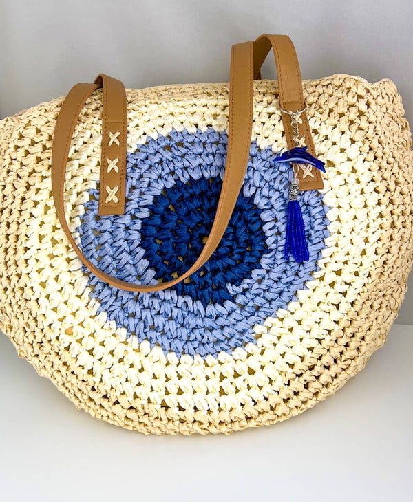 Beige ronde nazar schoudertas