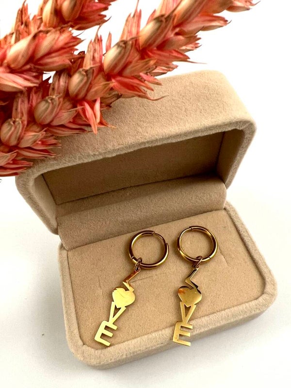 Stainless steel Love oorbellen
