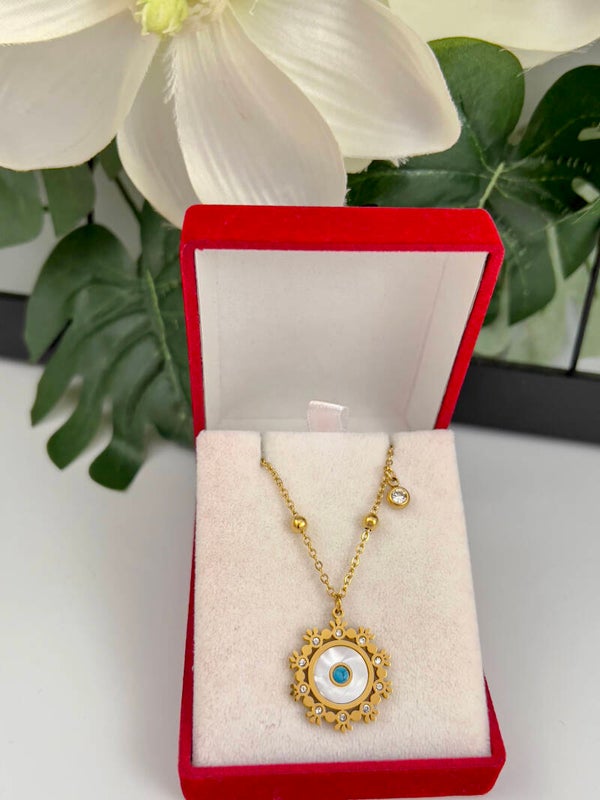 Rvs Turquoise Medaillon Ketting