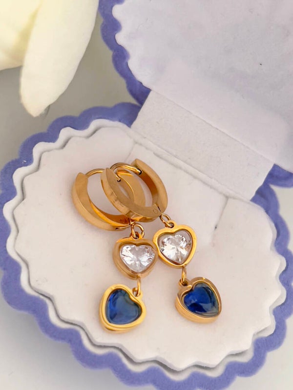 Rvs Blue Hartjes Oorbellen