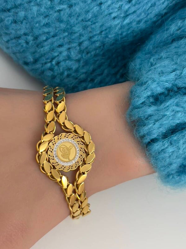 Stalen Çift Zincir Arpa Armband