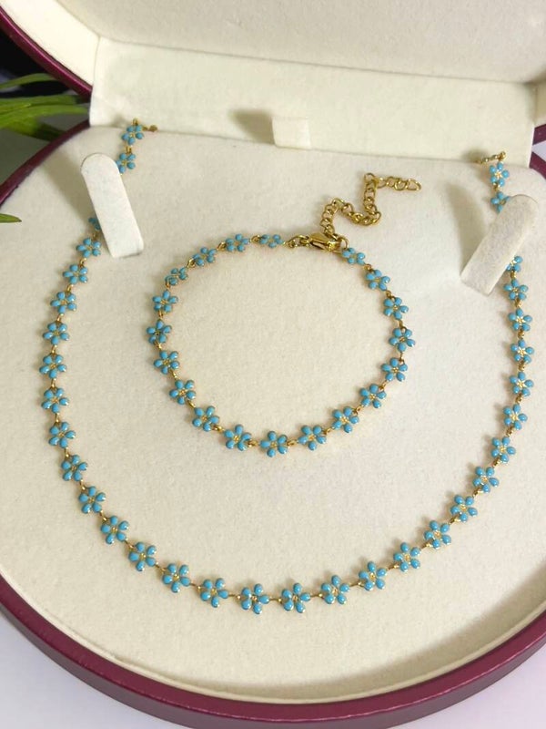 Rvs Bloemetjes Ketting Set