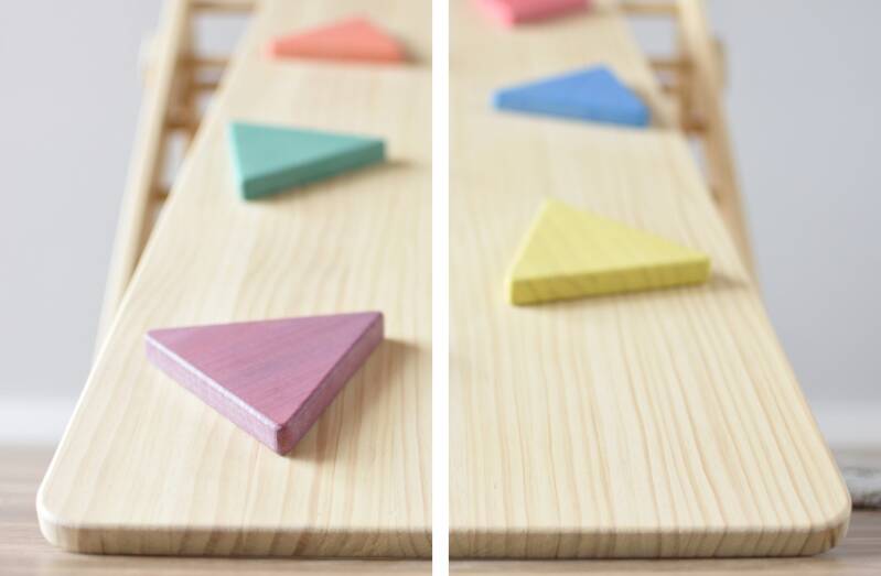 Rampa Pikler Ludokids. Juguete artesanal de madera. Ideal para el Triángulo Pikler. Un lado es liso a moto de tobogán y el otro tiene triángulos para ser escalado. Recomendado a partir de 6 meses. Myludokids.