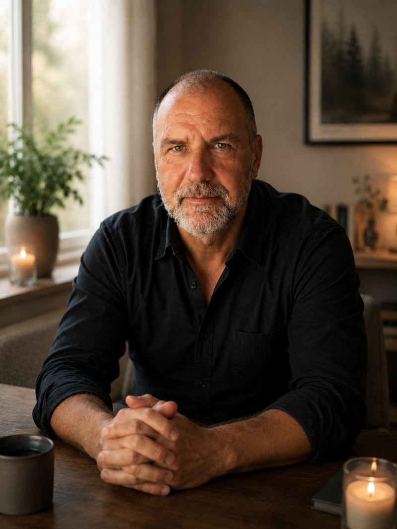 Frank Hübener in ruhiger Gesprächsatmosphäre – persönliche Begleitung bei innerer Anspannung, emotionaler Erschöpfung, Gedankenkarussell und persönlichen Veränderungen in Wildau und Umgebung.