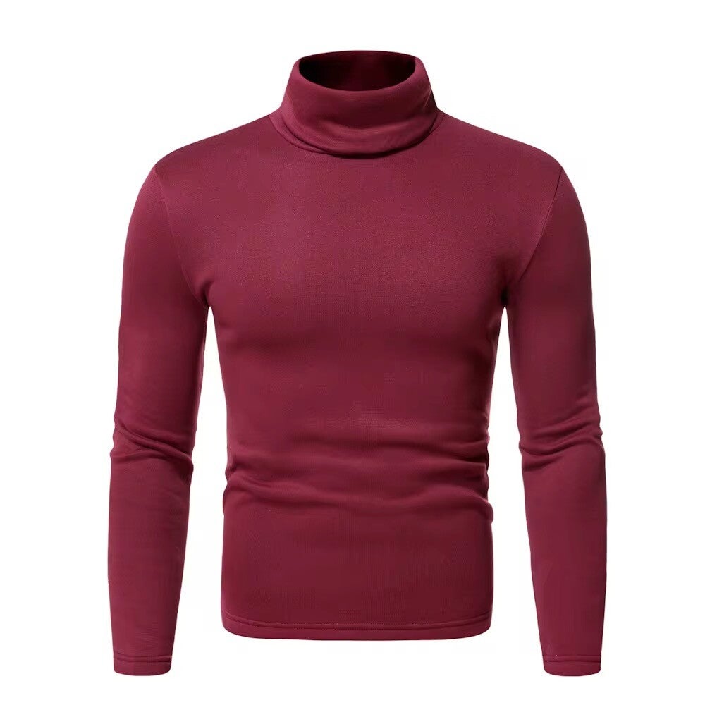 Solid color Turtle-neck long-sleeved shirt