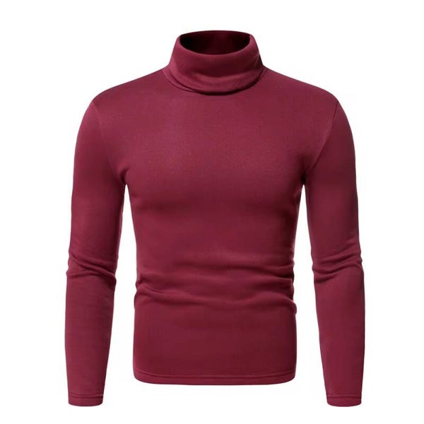 Solid color Turtle-neck long-sleeved shirt