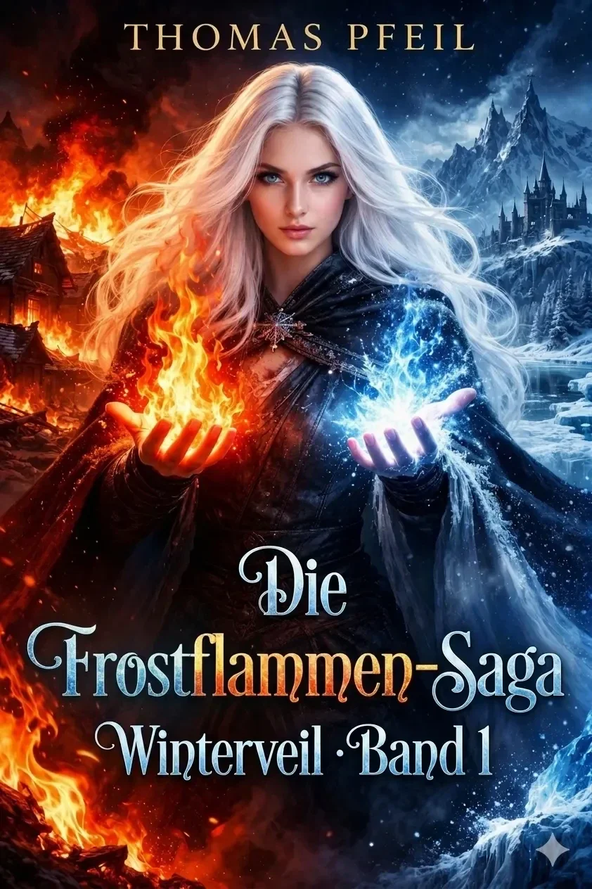 Buchcover „Die Frostflammen Saga Band 1 Winterveil“ von Thomas Pfeil – Fantasyroman