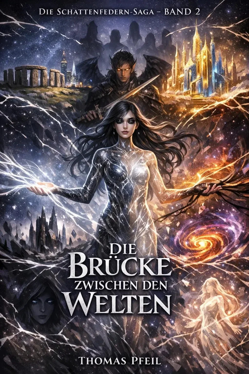 Buchcover „Die Brücke zwischen den Welten“ von Thomas Pfeil – Fantasy Roman Amazon