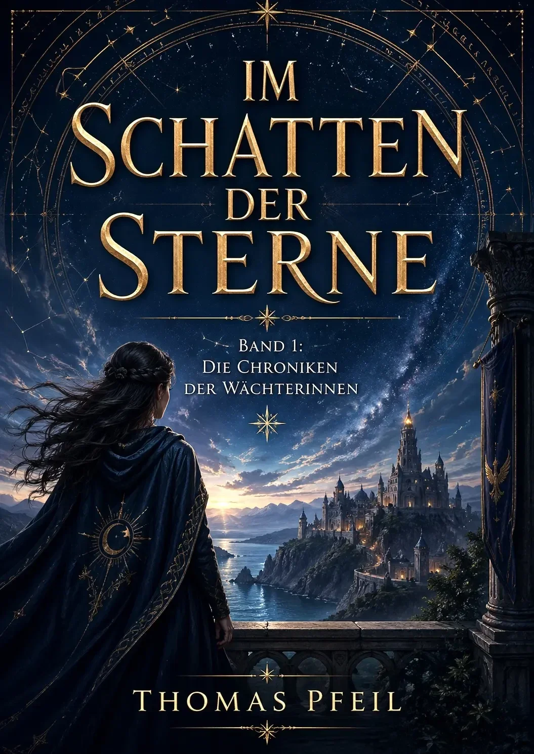 Buchcover „Im Schatten der Sterne Band 1 Die Chroniken der Wächterinnen“ von Thomas Pfeil – Fantasy Roman Amazon