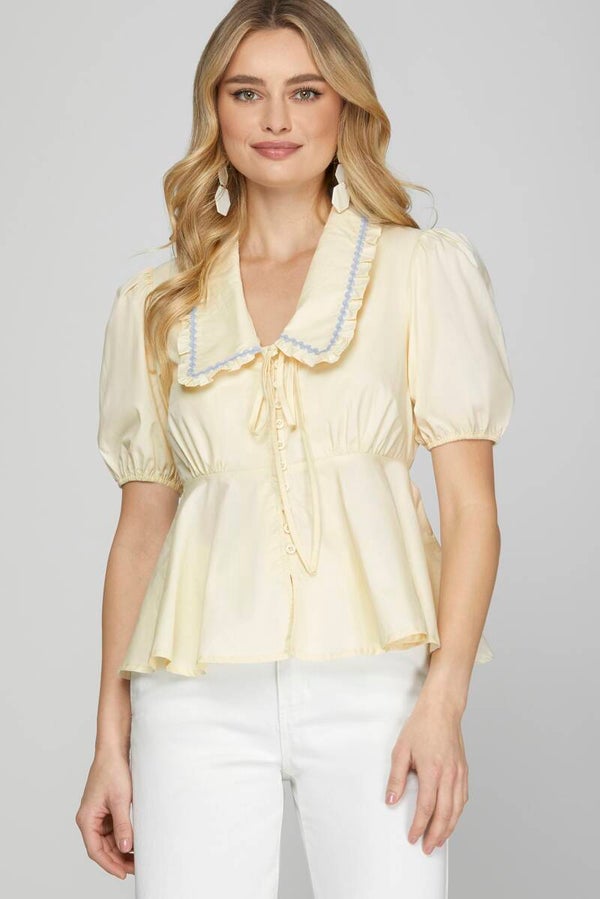 Ivory Top with Light Blue Trim