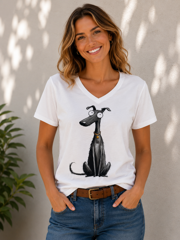 Wit dames V-hals T-shirt met Windhondprint
