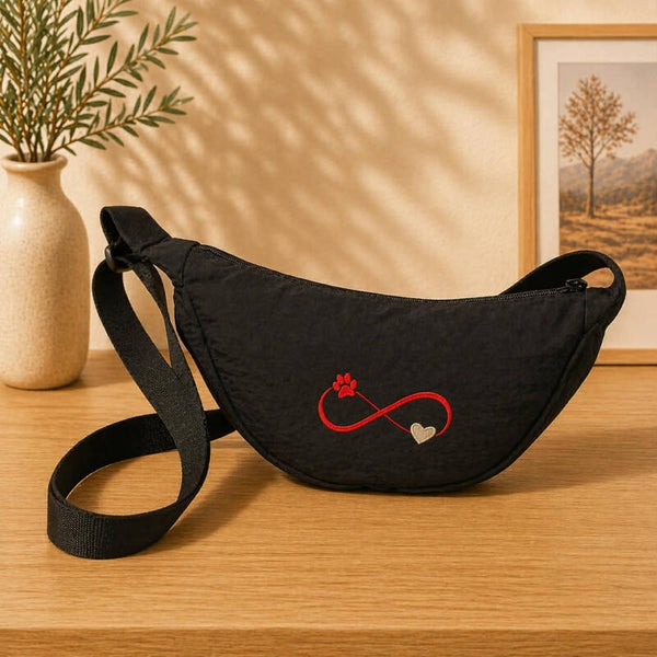 Schoudertas Zwart - Geborduurd