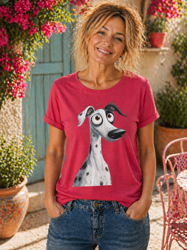 Roze dames T-shirt met Windhondprint