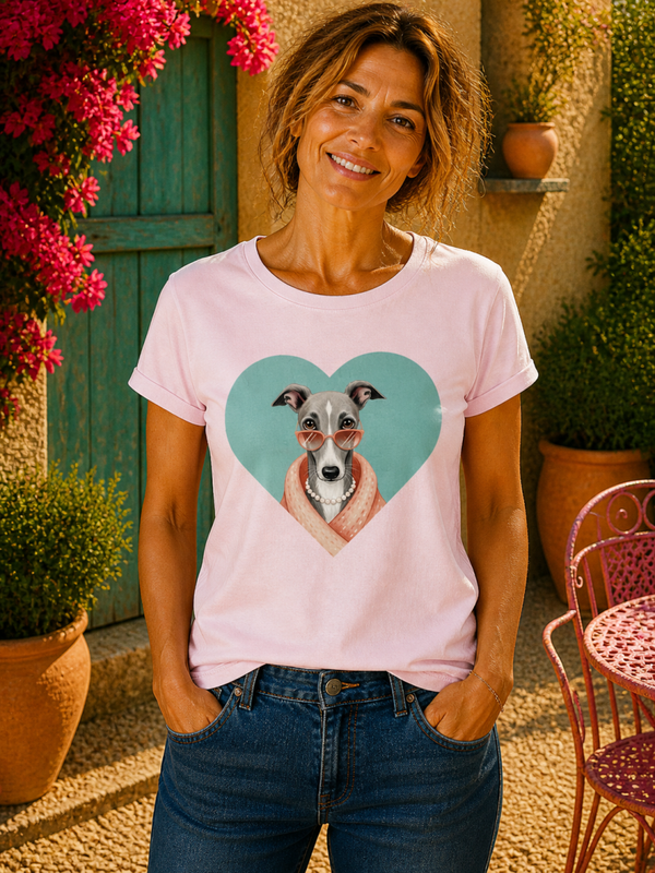 Licht Roze dames T-shirt met Windhondprint