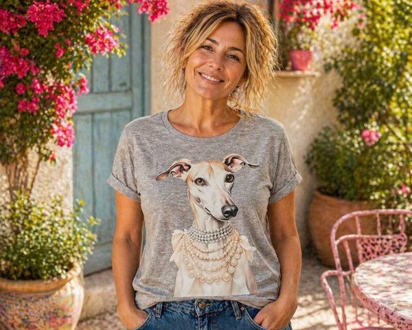 Grijs dames T-shirt met Windhondprint