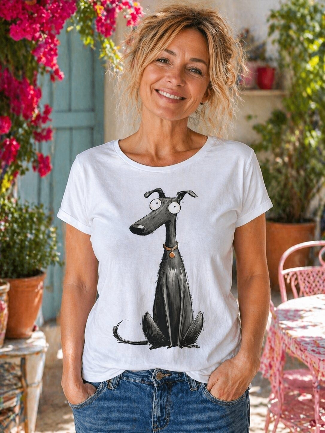 Wit dames T-shirt met Windhondprint