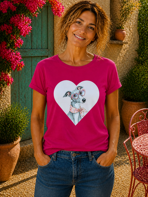 Fuchsia dames T-shirt met Windhondprint