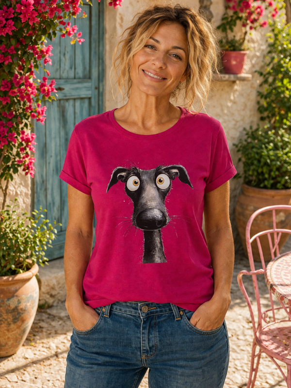 Fuchsia dames T-shirt met Windhondprint