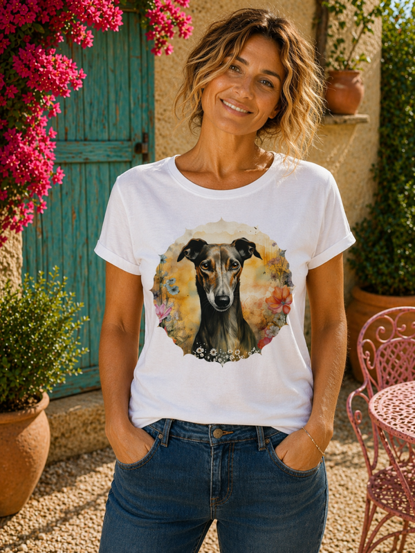 Wit dames T-shirt met Windhondprint