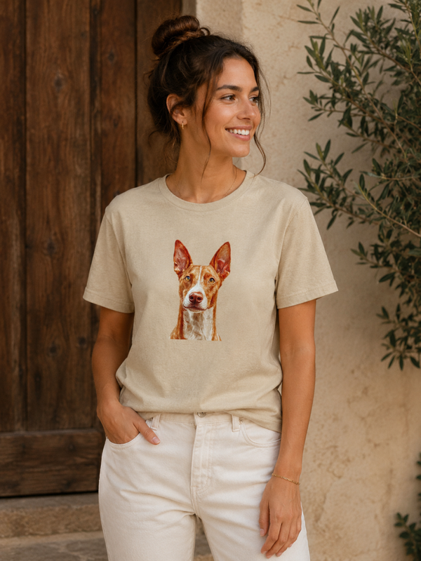 Zandkleurig dames T-shirt met podencoprint