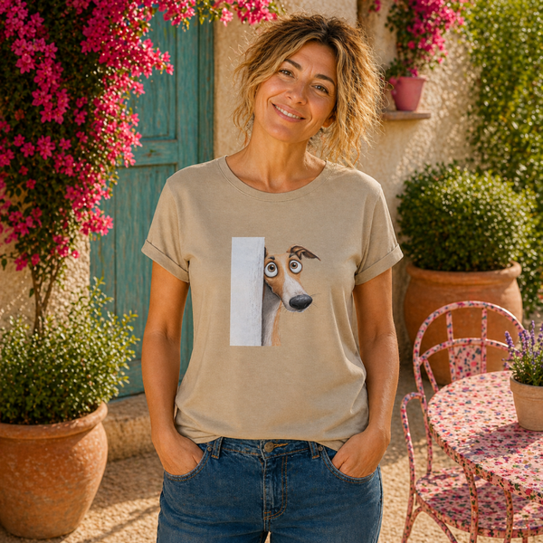 Zand dames T-shirt met Windhondprint