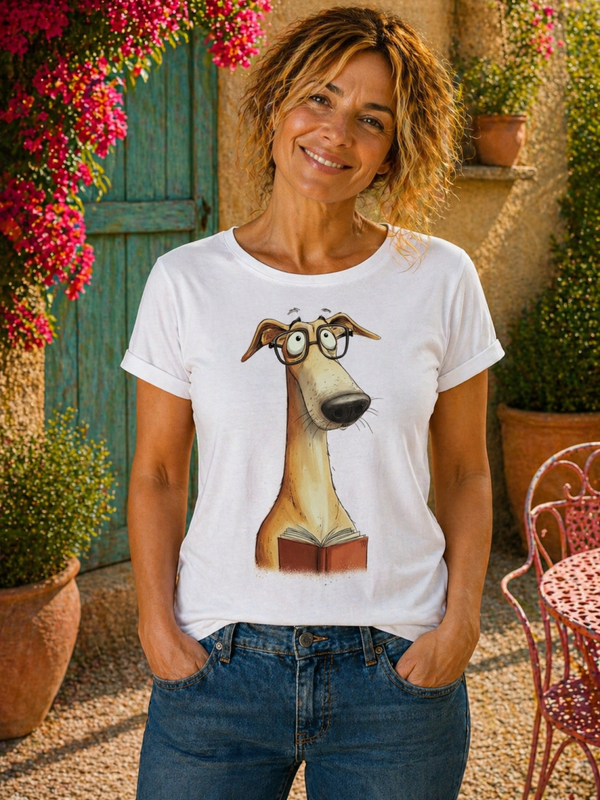 Wit dames T-shirt met Windhondprint