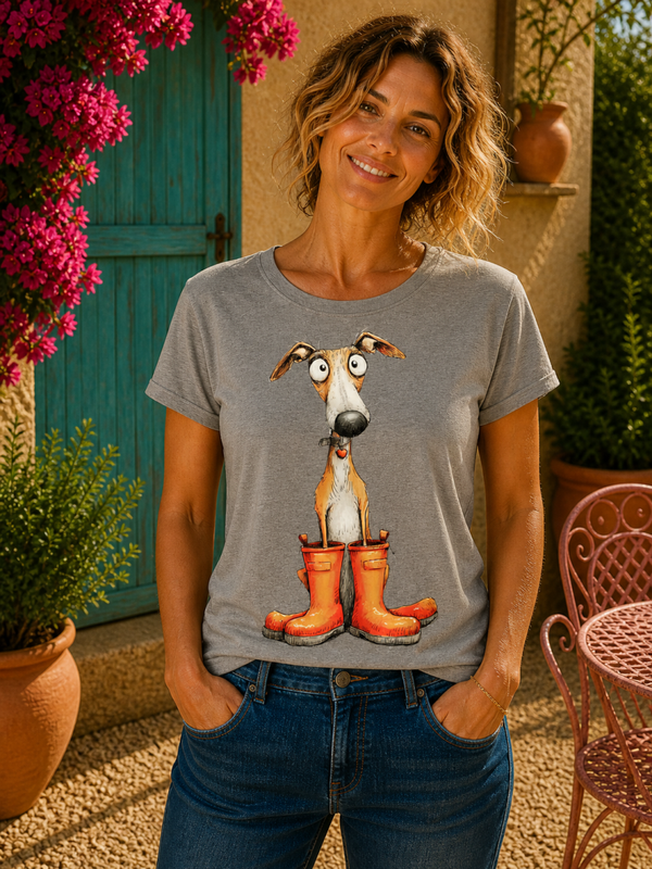 Grijs dames T-shirt met Windhondprint