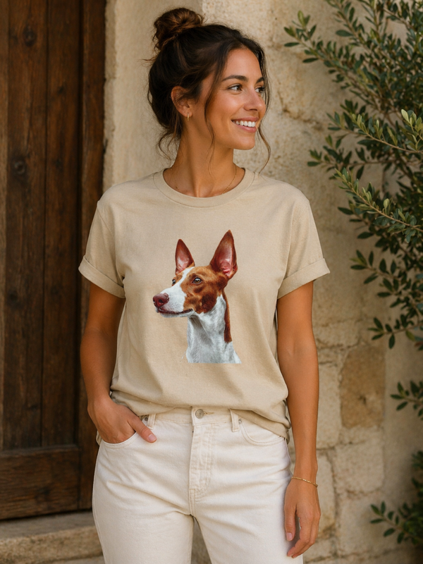 Zandkleurig dames T-shirt met podencoprint