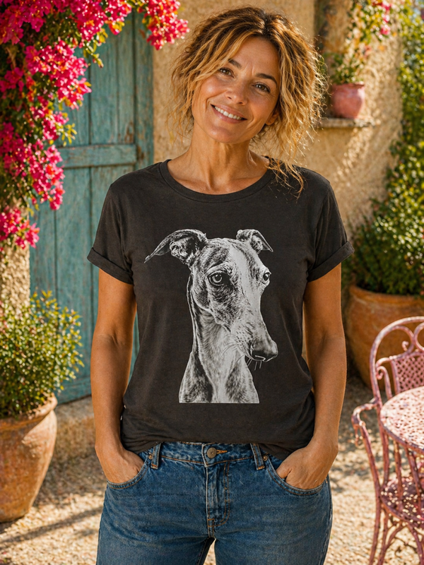 Zwart dames T-shirt met Windhondprint