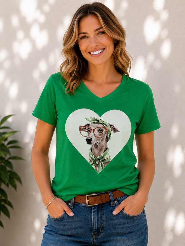 Groene dames T-shirt met Windhondprint