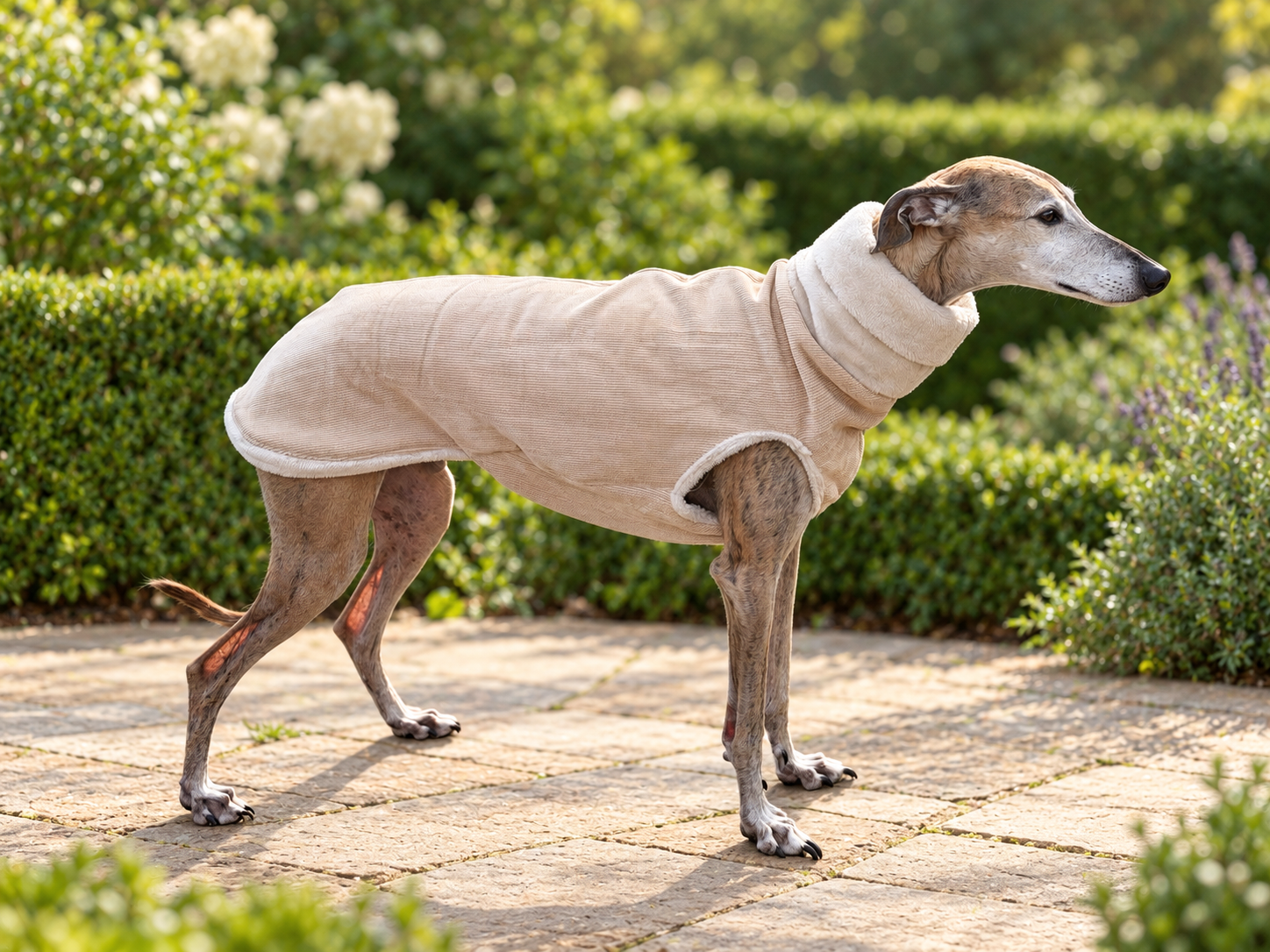 Beige ribbody met teddyvoering voor windhonden