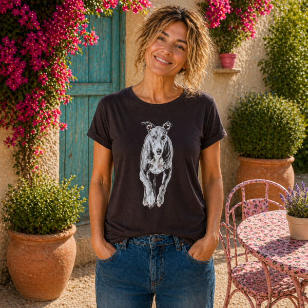 Zwart dames T-shirt met Windhondprint