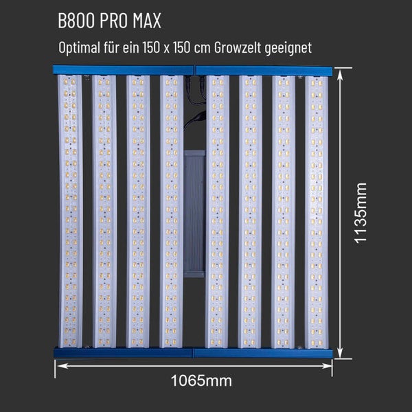 B800 PRO MAX 900W LED-Pflanzenlampe mit zwei Lichtkanälen für alle Wachstumsphasen