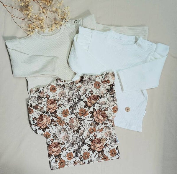 Tshirt offwhite/kiezel-beige/bruine bloemen