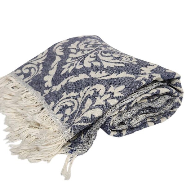 Denim Blauw Damask Hamamdoek | % 100 Katoen | 95x175 cm