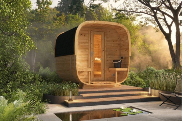 CUBE sauna 280cm - Thermowood Rovaniemi mit ½ Panoramafenster